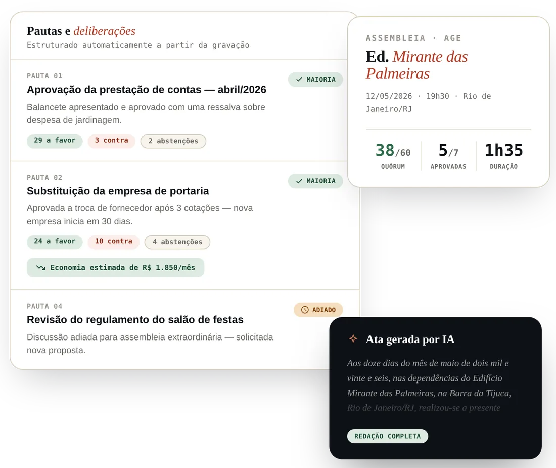 Pautas e deliberações de assembleia