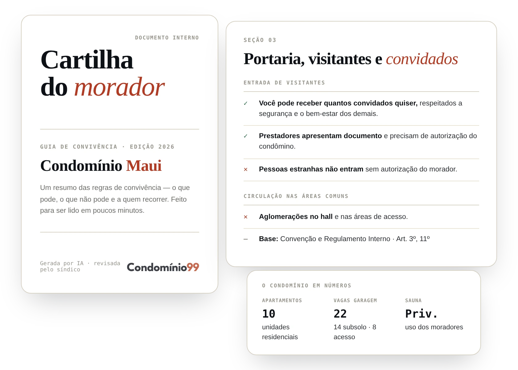 Cartilha do morador gerada por IA com regras da convenção e do regimento interno